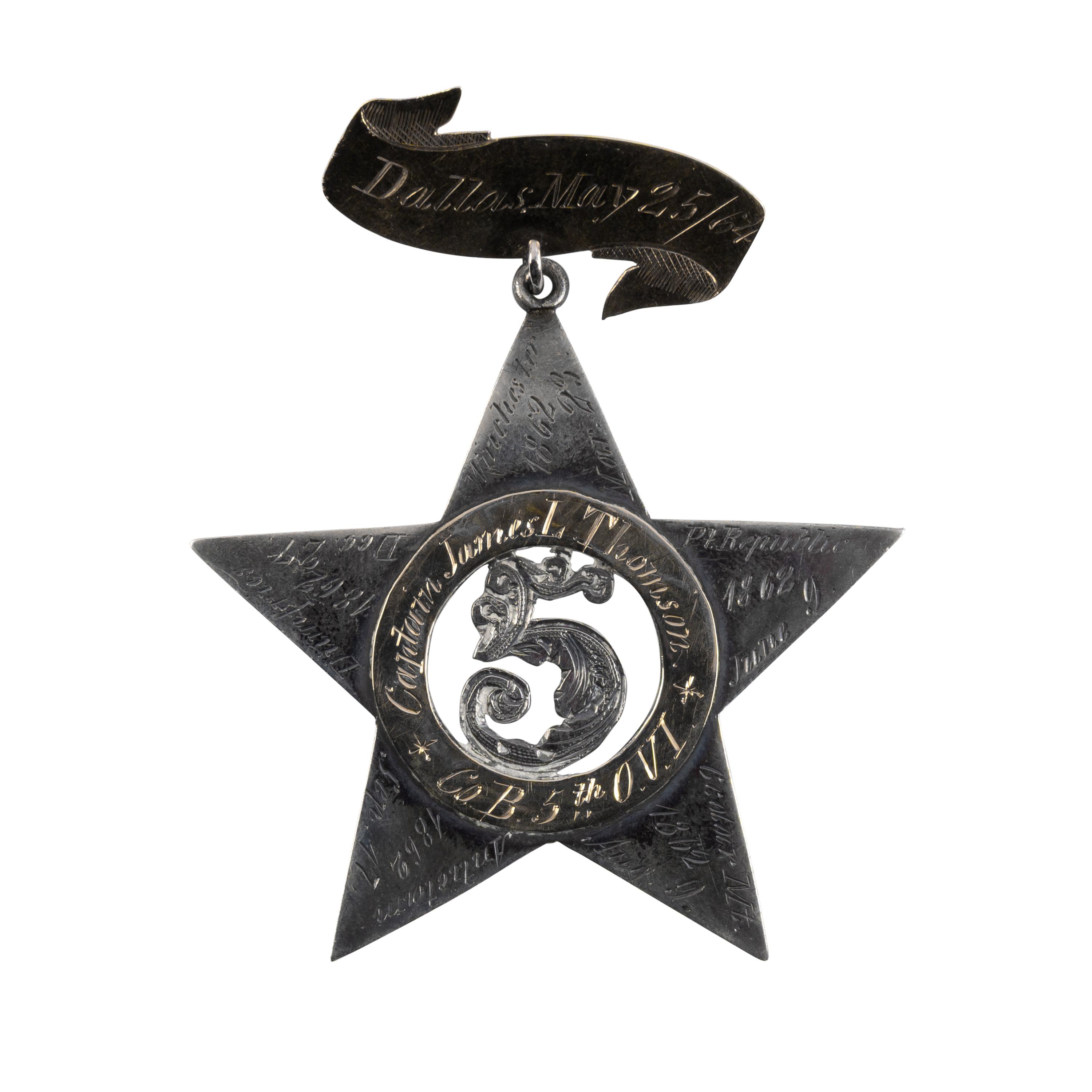 [Civil War]. A XII Corps badge of Captain James L. Thompson, 5th Ohio Volunteer Infantry.