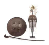 A Persian Khula Khud Helmet with Shield and Sword