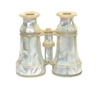 A Pair of French Mother-of-Pearl Veneered Opera Glasses, Tiffany Reed & Co., Width 4 3/4 inches.