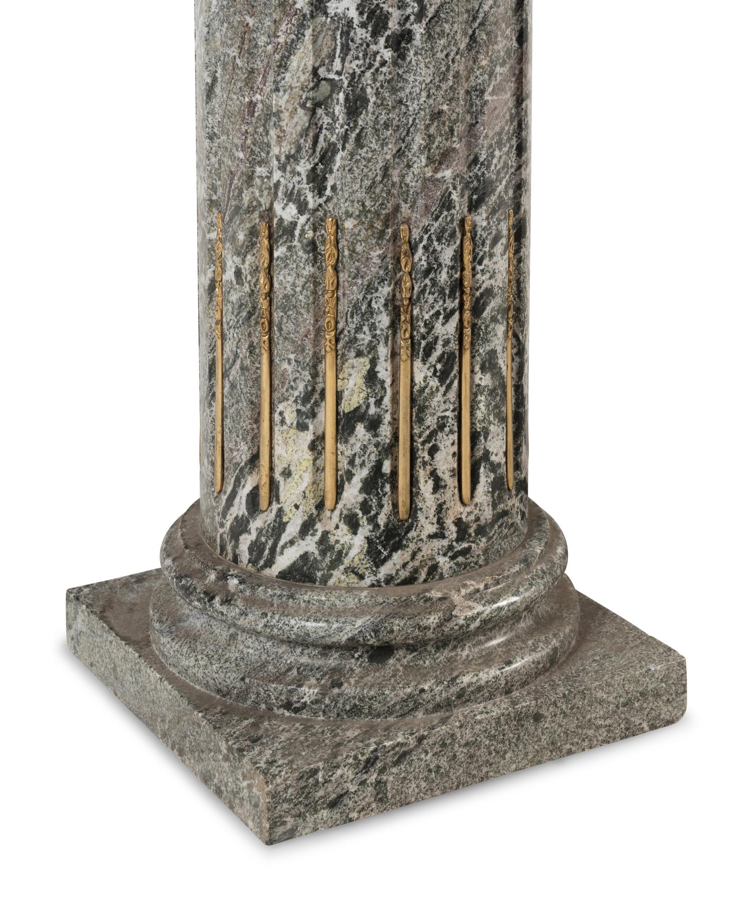 A Pair of Neoclassical Style Gilt Bronze Mounted Marble Pedestals