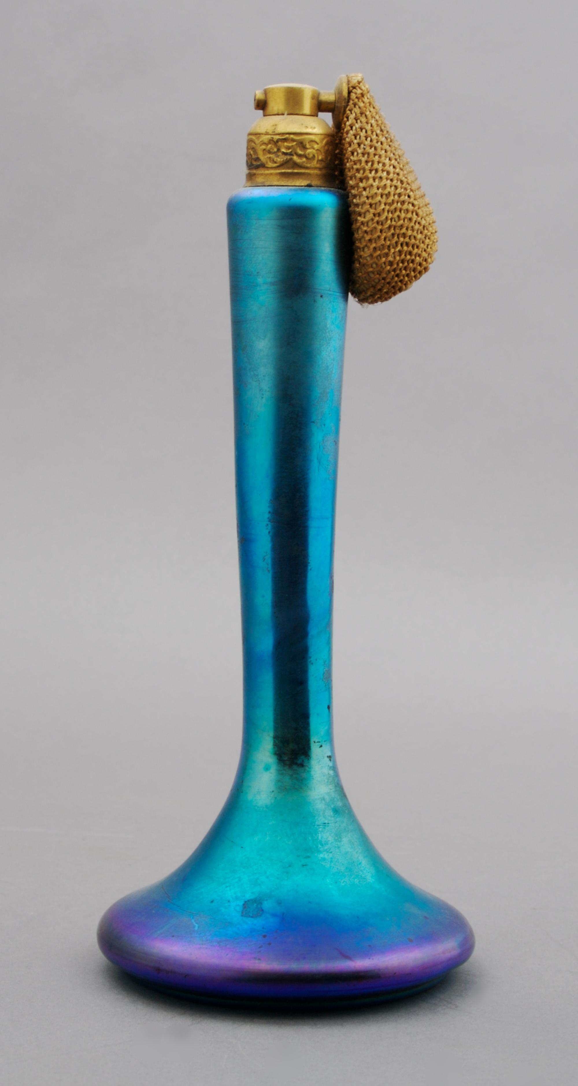 A Steuben Aurene Glass Atomizer, Height 8 inches.
