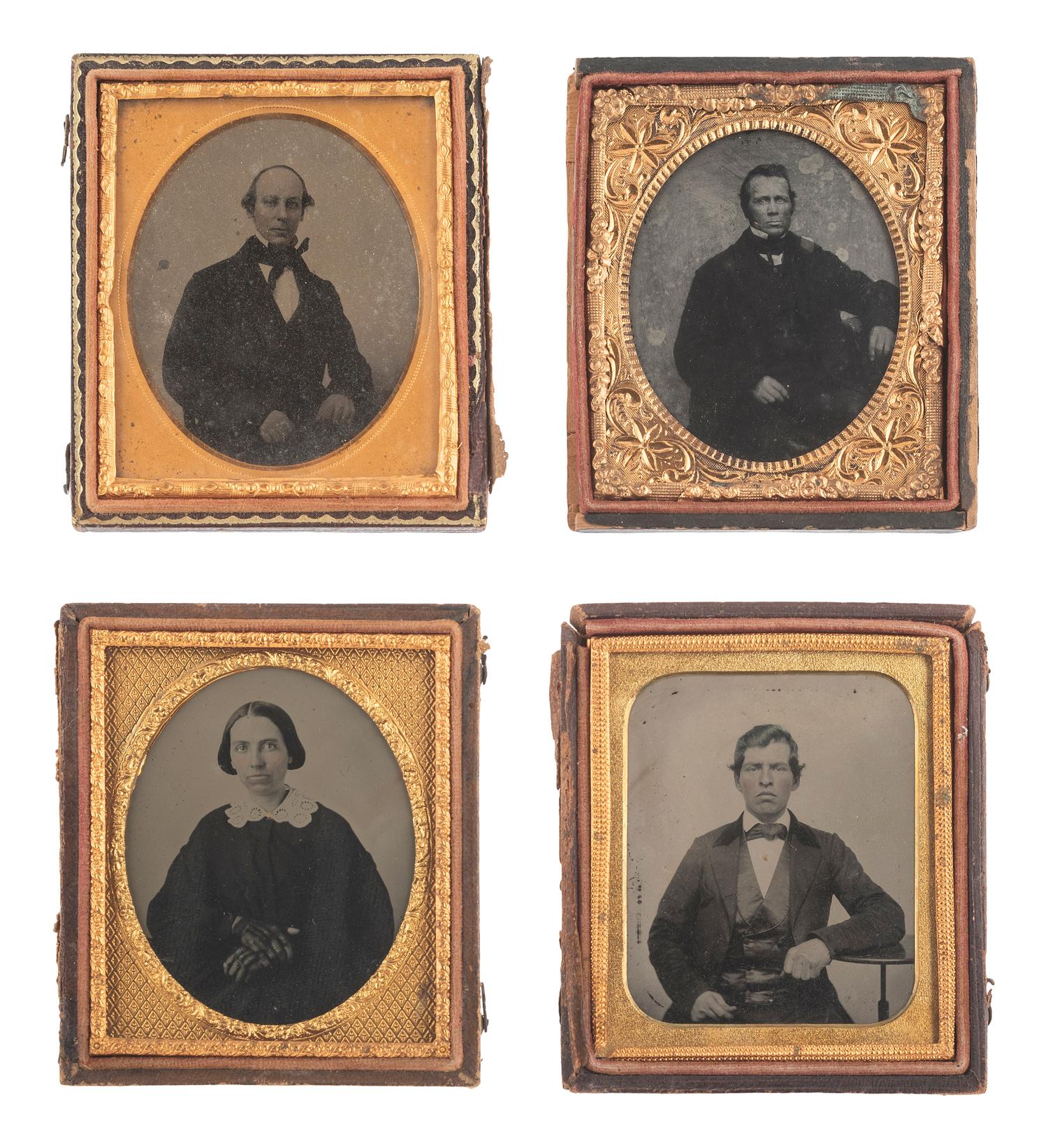 [EARLY PHOTOGRAPHY]. 57 sixth and ninth plate ambrotypes and tintypes of men and women.
