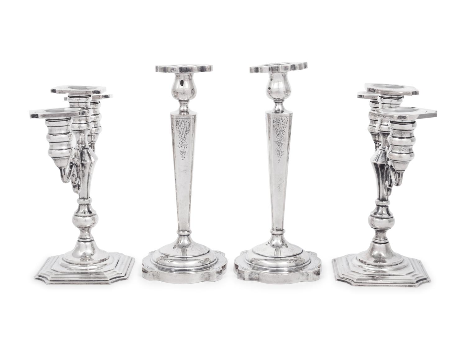 Two Pairs of American Silver Candle Holders