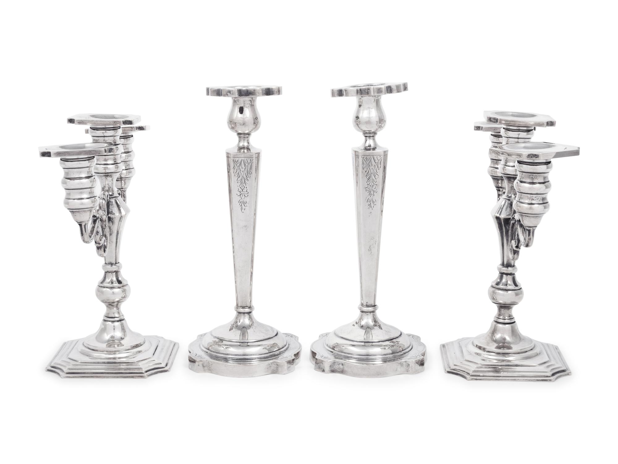 Two Pairs of American Silver Candle Holders
