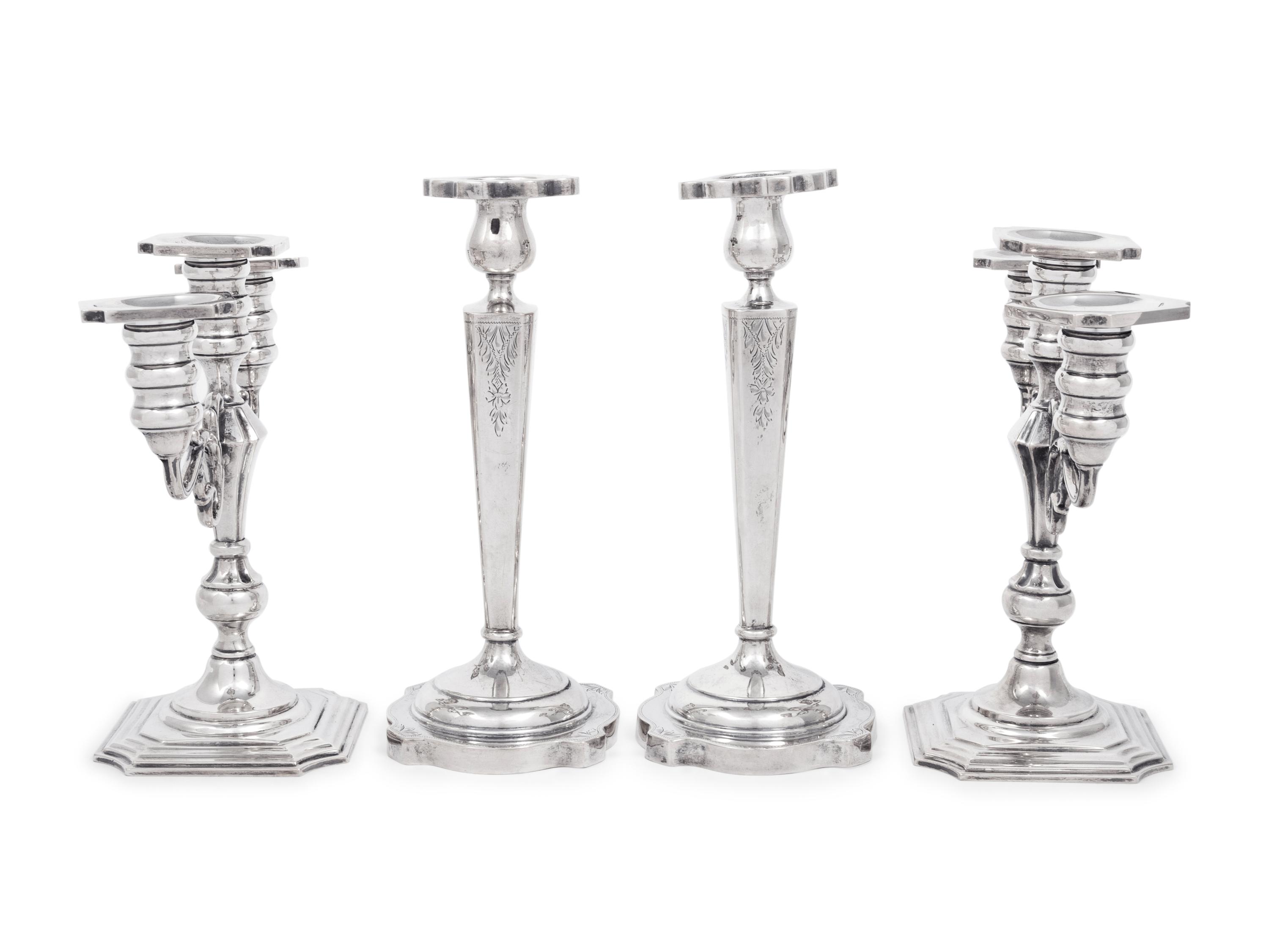 Two Pairs of American Silver Candle Holders