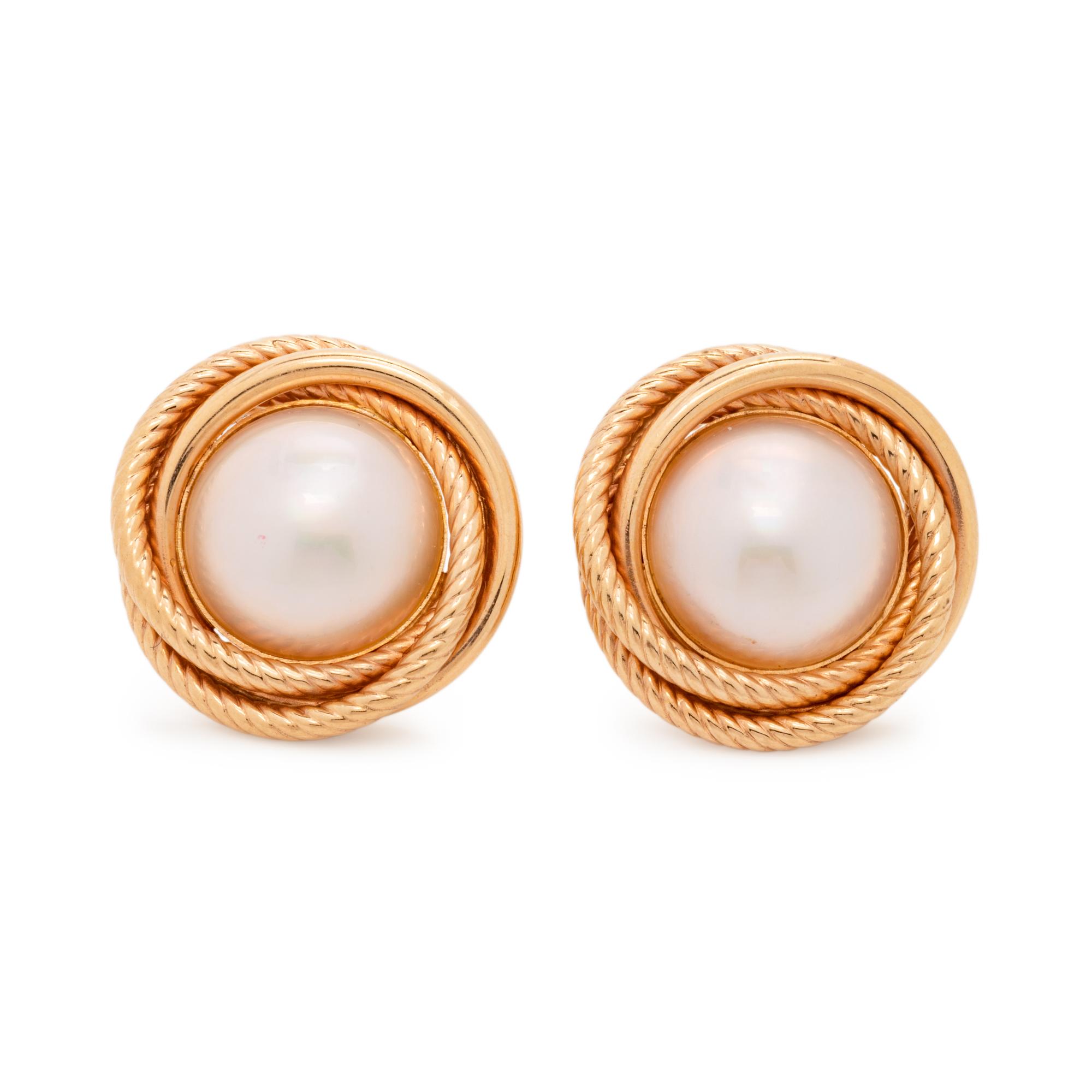 YELLOW GOLD AND CULTURED MABE PEARL EARRINGS
