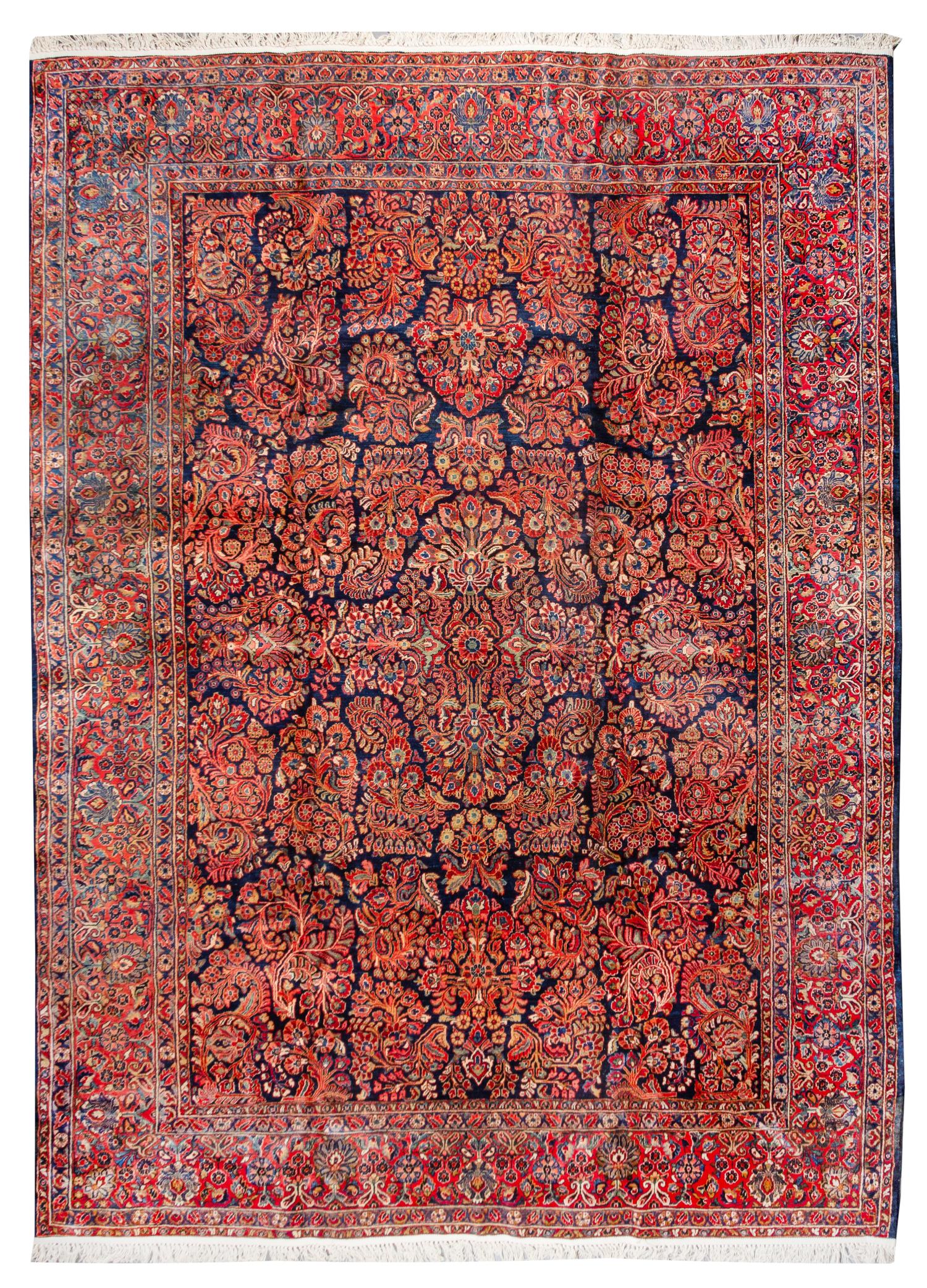A Blue Ground Sarouk Wool Rug 11 feet 10 inches x 8 feet 7 1/2 inches. — 20TH CENTURY