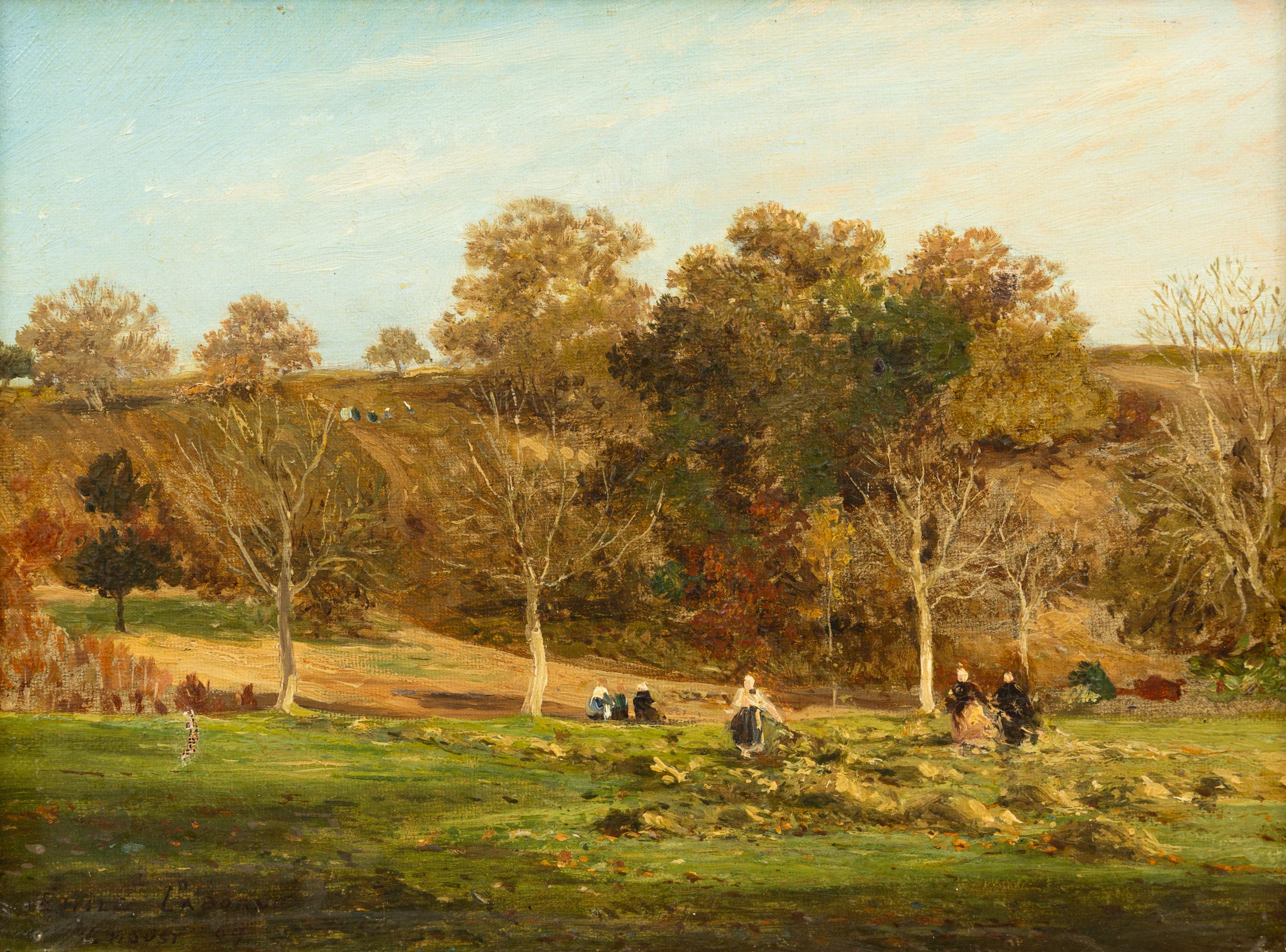 Edmé-Émile Laborne (French, 1837-1913) — Landscape with Figures Gathering Crops