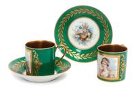 A Pair of Sevres Porcelain Teacups and Saucers Height of cups 2 1/2 inches.