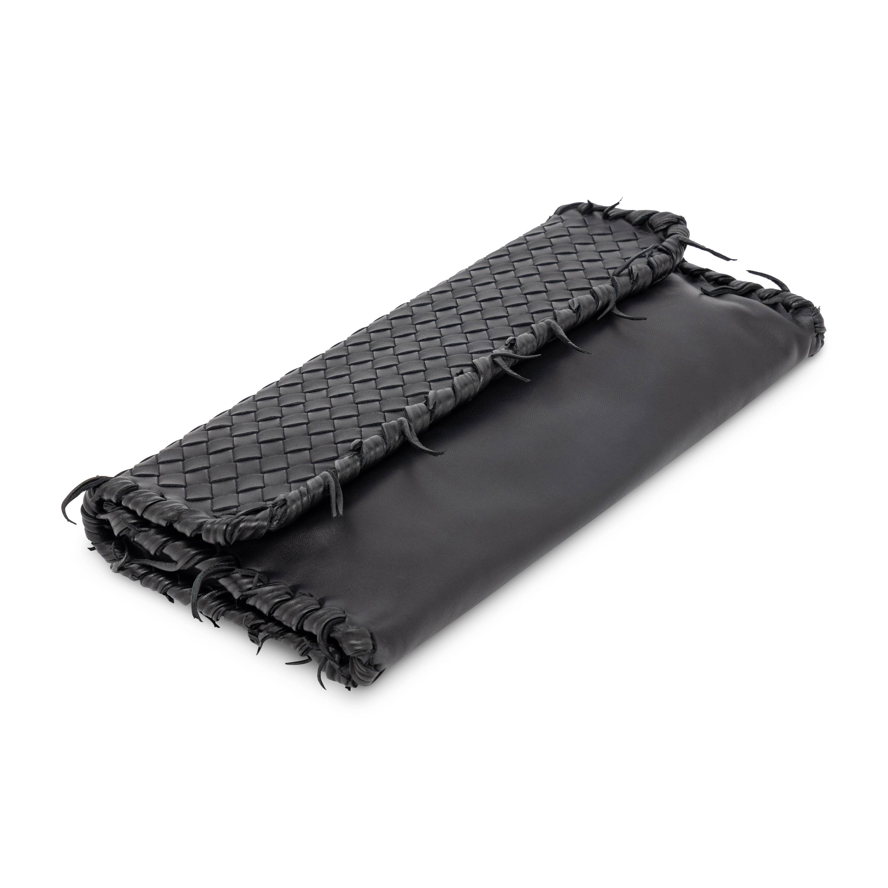 Bottega Veneta, Flat Long Clutch in Black Intrecciato Leather