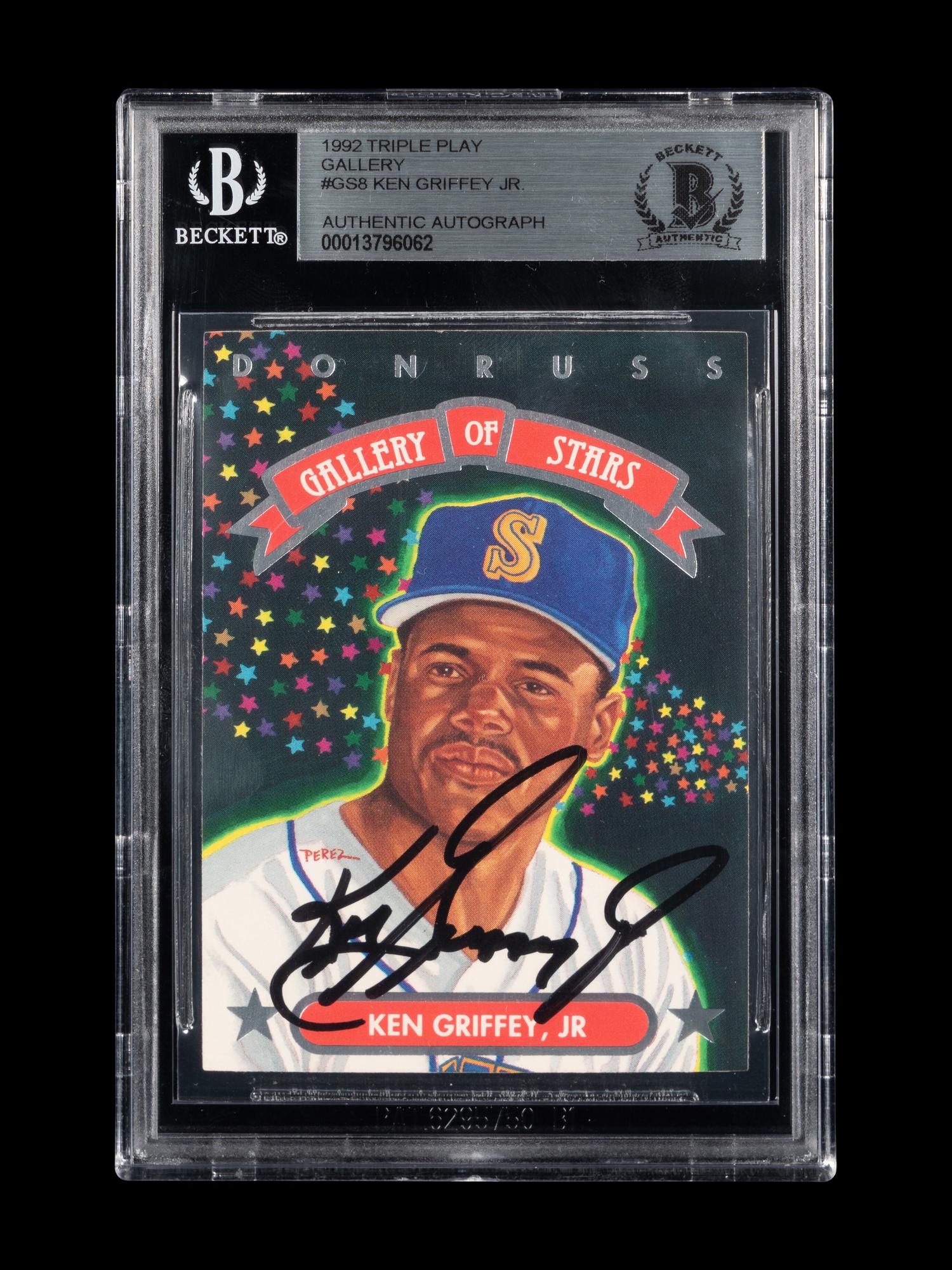A 1992 Donruss Triple Play Gallery of Stars Ken Griffey Jr. Signed Autograph Baseball Card No. GS-8 (Beckett Authentication Services BAS Certified)