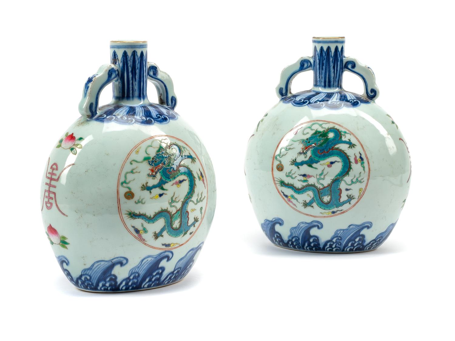 A Pair of Chinese Export Porcelain Pilgrim Jars