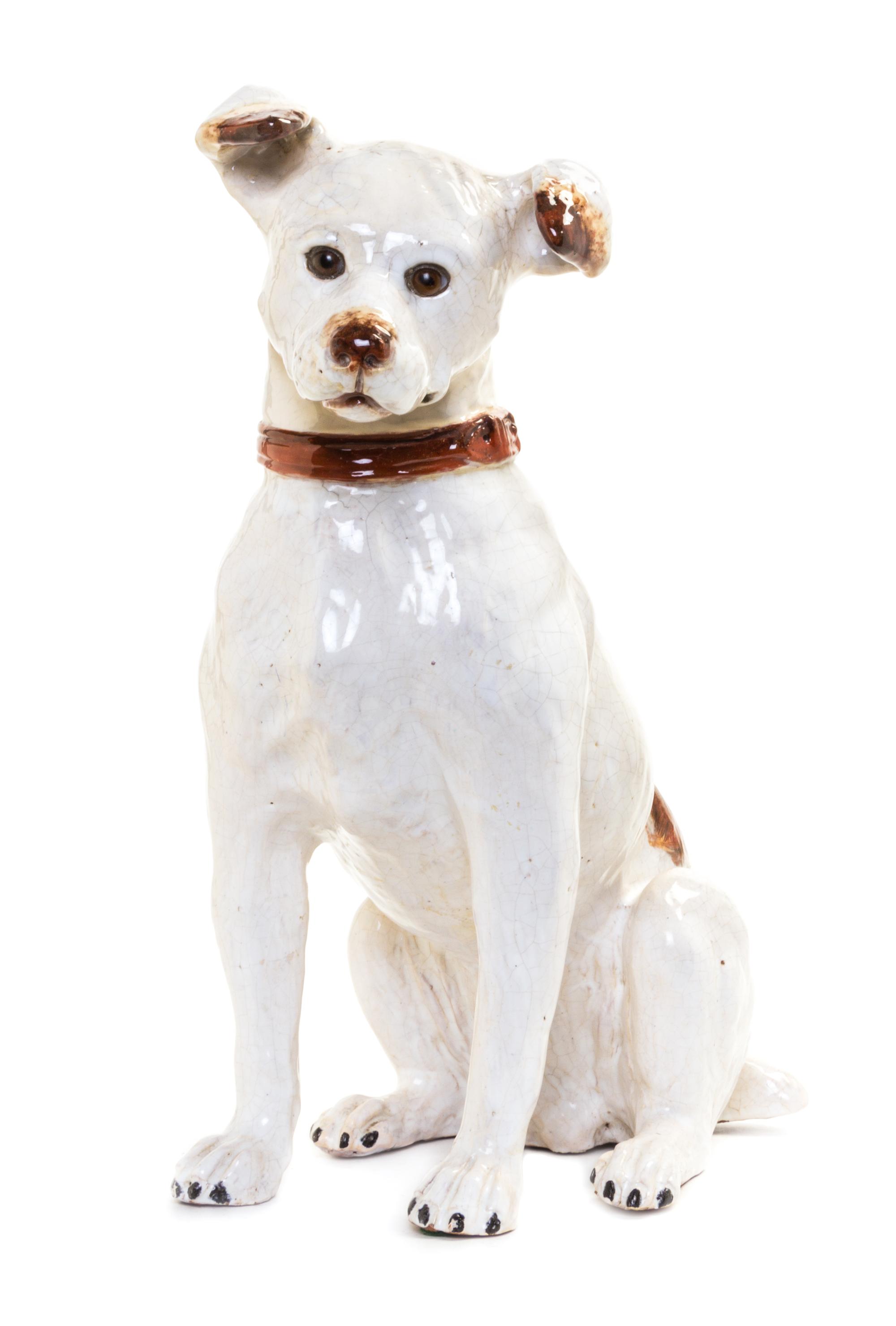 A French Tin-Glazed Terra Cotta Model of a Hound Height 15 inches. — PROBABLY BAVENT, CAEN, CIRCA 1880