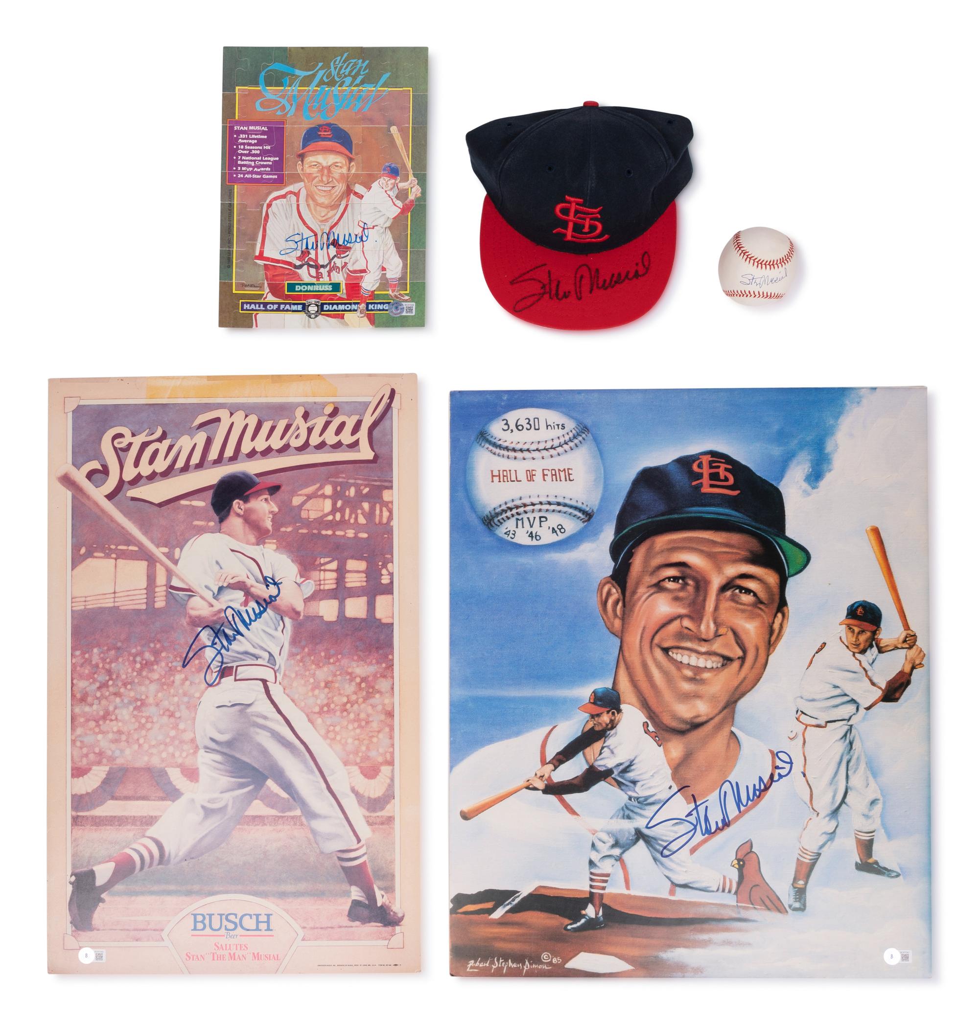 A Group of Five Stan Musial Signed Autograph Items (Beckett Authentication Services BAS Certified),