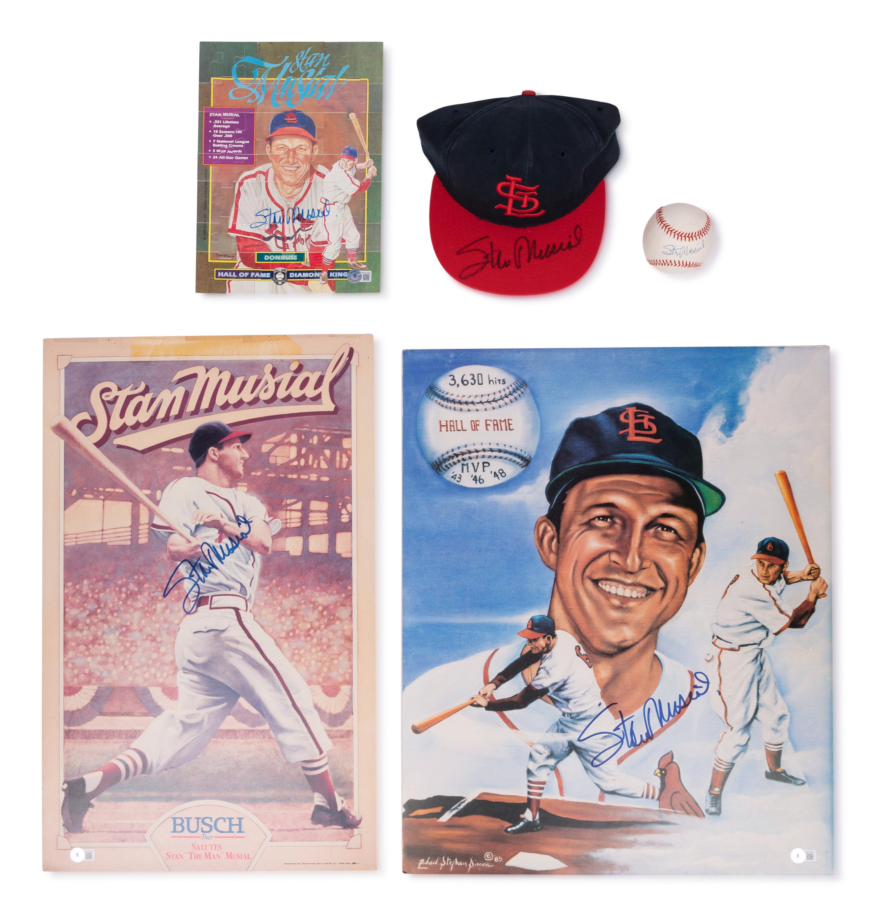 A Group of Five Stan Musial Signed Autograph Items (Beckett Authentication Services BAS Certified),