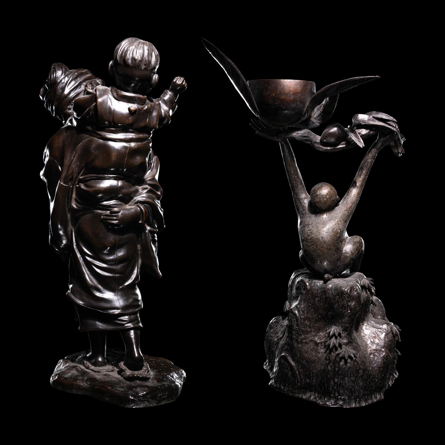Two Japanese Bronze Figural Groups