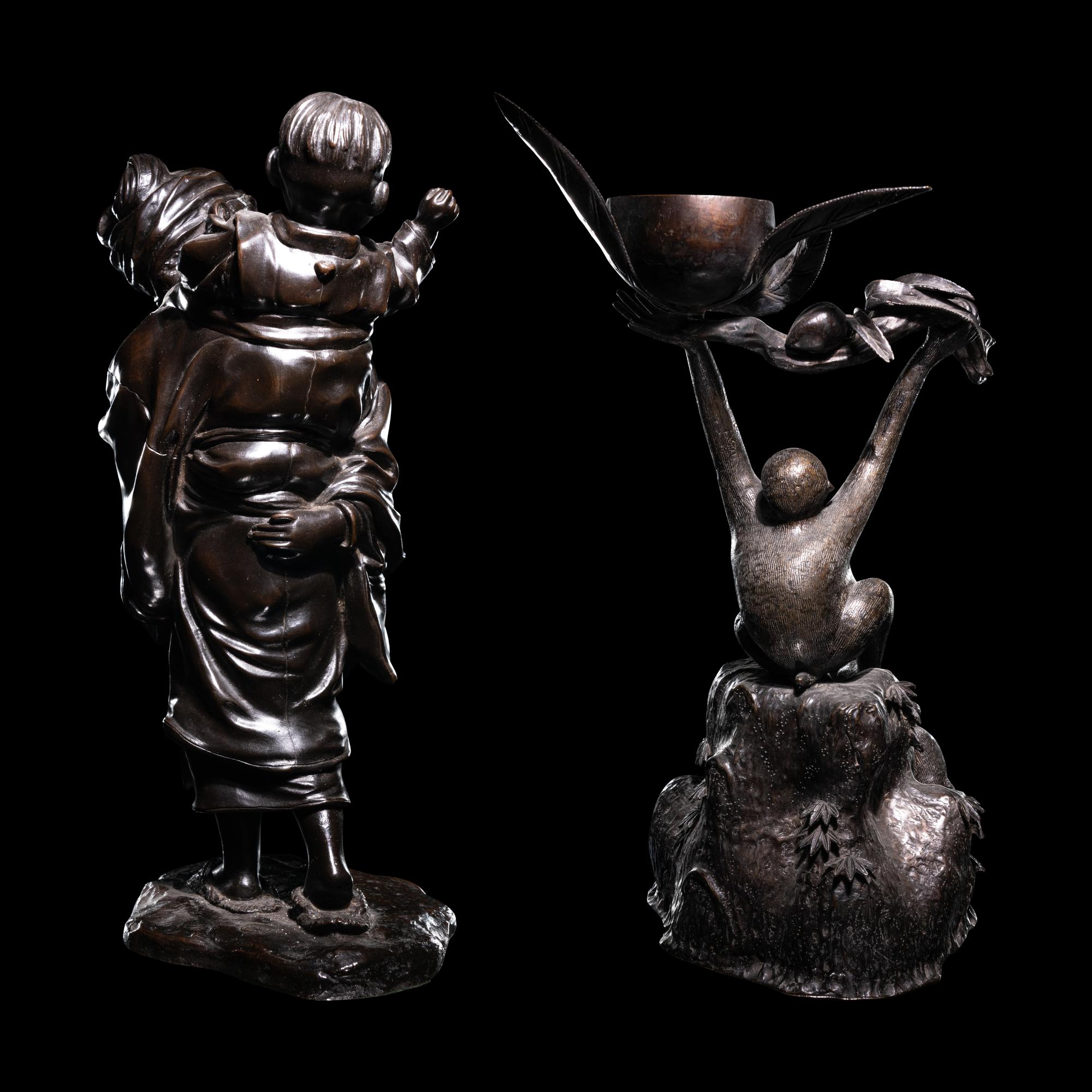 Two Japanese Bronze Figural Groups