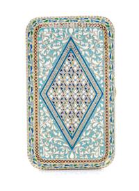 A Russian Enameled Silver-Gilt Cigarette Case, Mark of Pavel Ovchinnikov with Imperial warrant, Moscow, late 19th century, the case dec