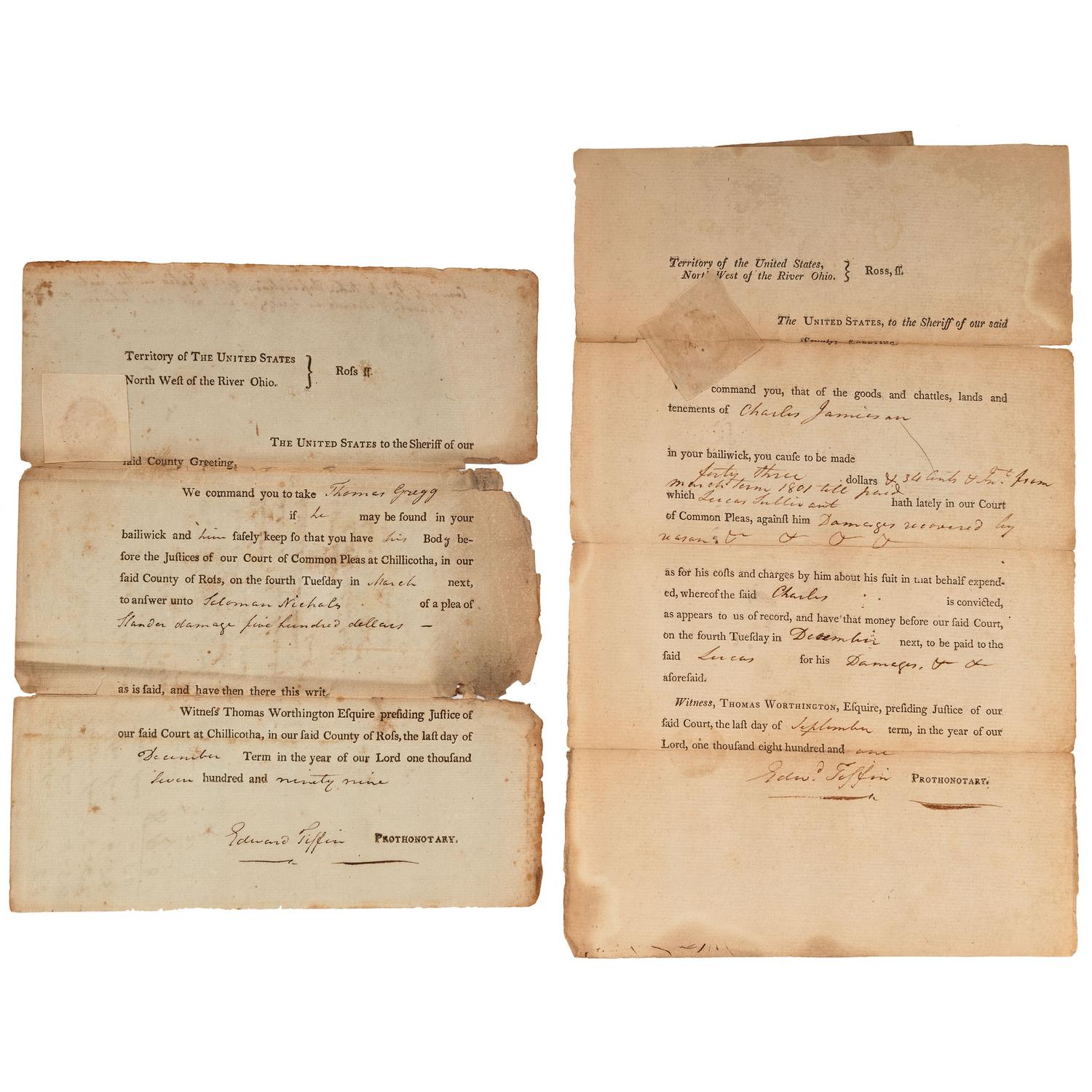 [AUTOGRAPHS & MANUSCRIPTS] -- [NORTHWEST TERRITORY & OHIO]. A group of 31 manuscript and partially printed documents, late 18th to early 19th century, including: