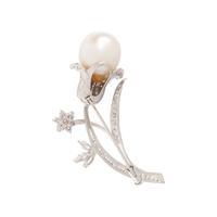 SOUTH SEA CULTURED PEARL AND DIAMOND FLOWER BROOCH