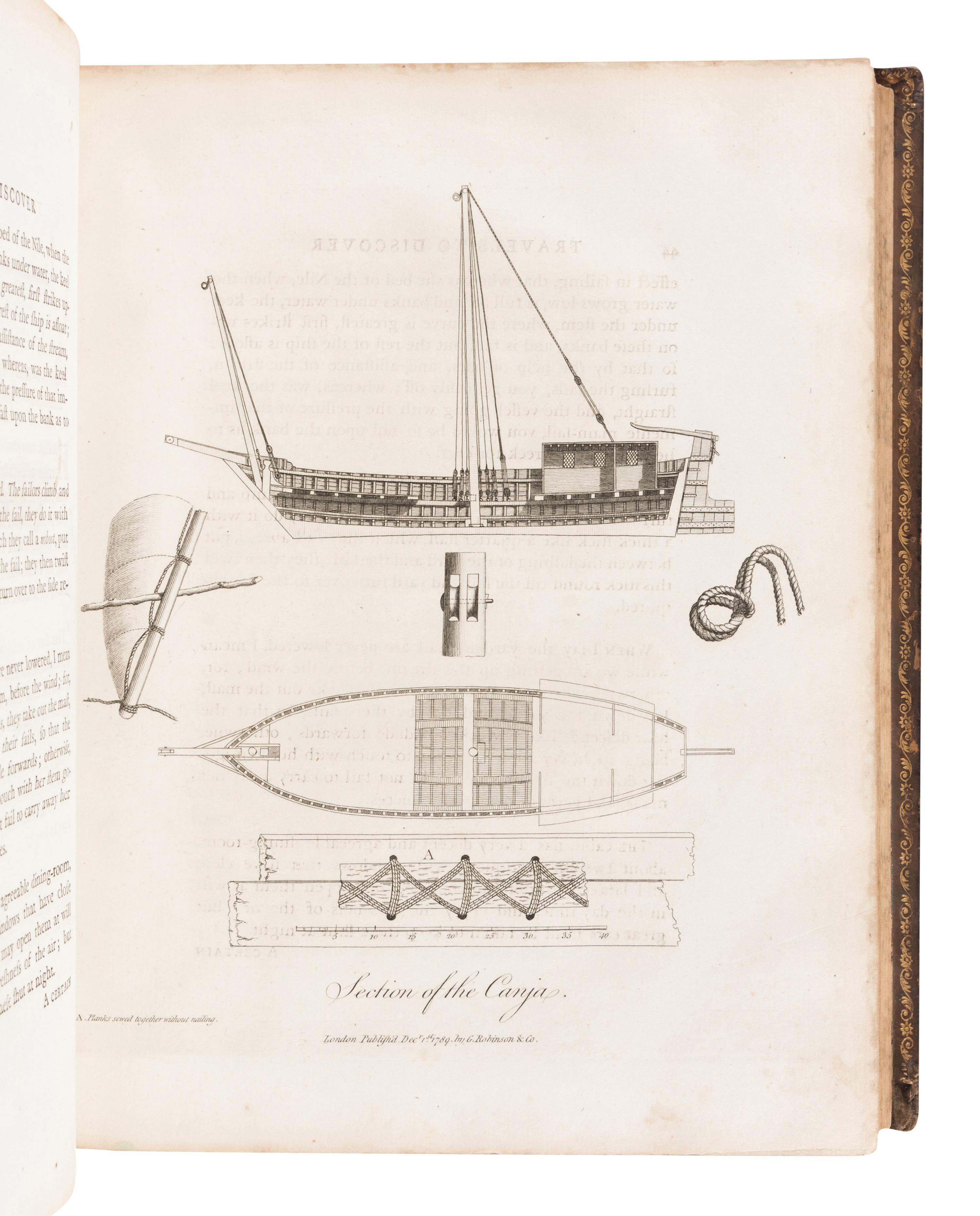 [TRAVEL & EXPLORATION]. -- BRUCE, James (1730-1794). -- Travels To Discover The Source of the Nile, In the Years 1768… 1773. Vol. I-IV. -- Select Specimens of Natural History, Collected in Travels to Discover the Source of the Nile, in Egypt, Arabia, Abyssinia, and Nubia . Vol. V. -- Edinburgh: G.G.J. and J. Robinson, 1790.