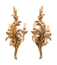 A Pair of Louis XV Style Giltwood Two-Light Sconces
