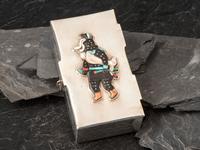 Mosaic Inlay Fire God Figure on Navajo Sterling Silver Box