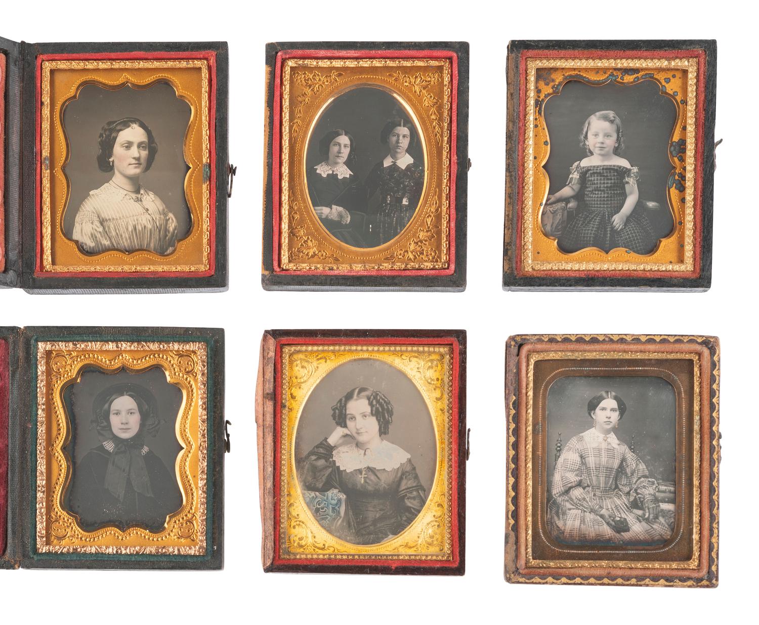 [EARLY PHOTOGRAPHY]. 17 ninth plate daguerreotypes of female subjects and 3 ninth plate ambrotypes.