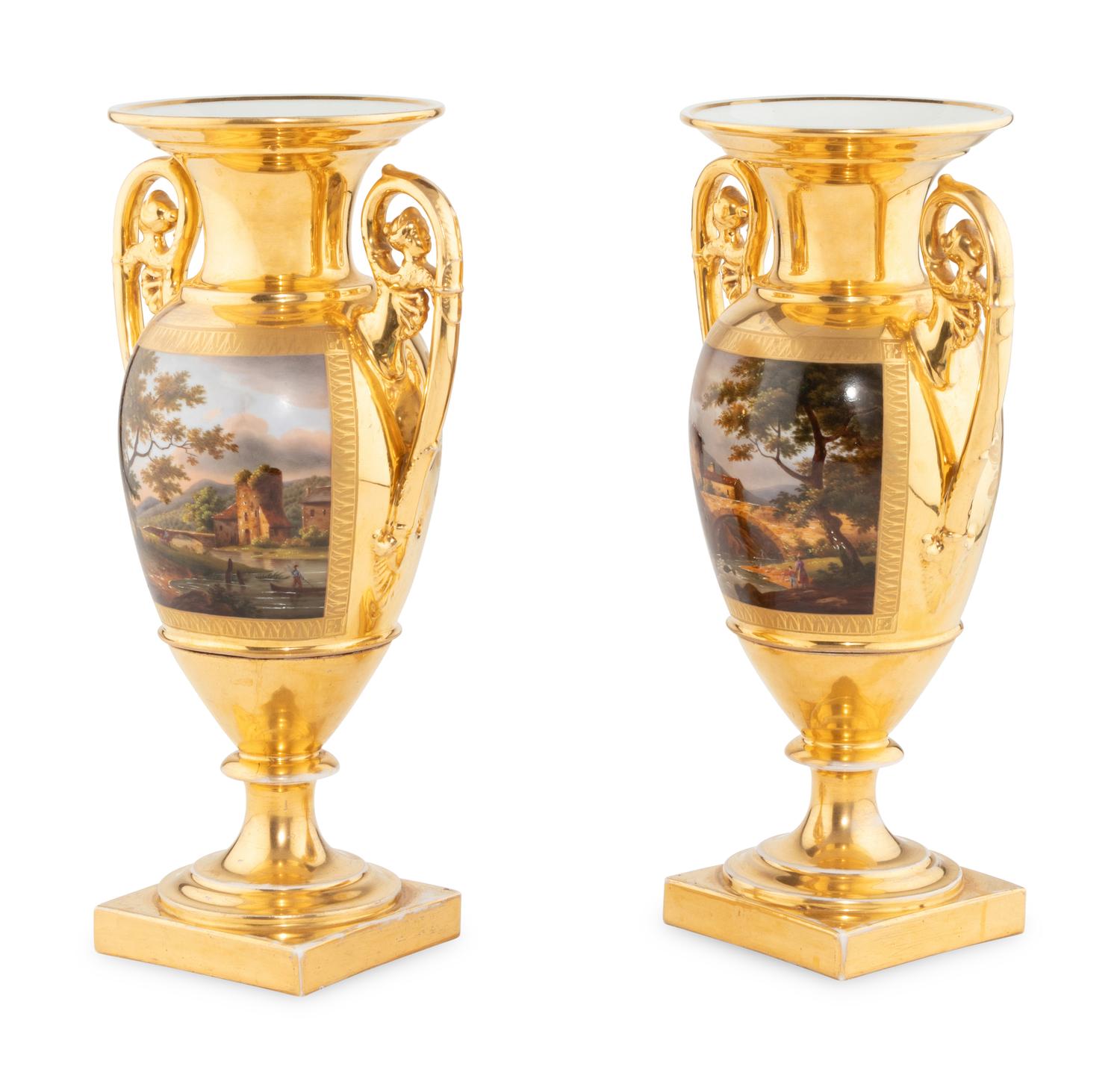 A Pair of Paris Porcelain Topographical Vases