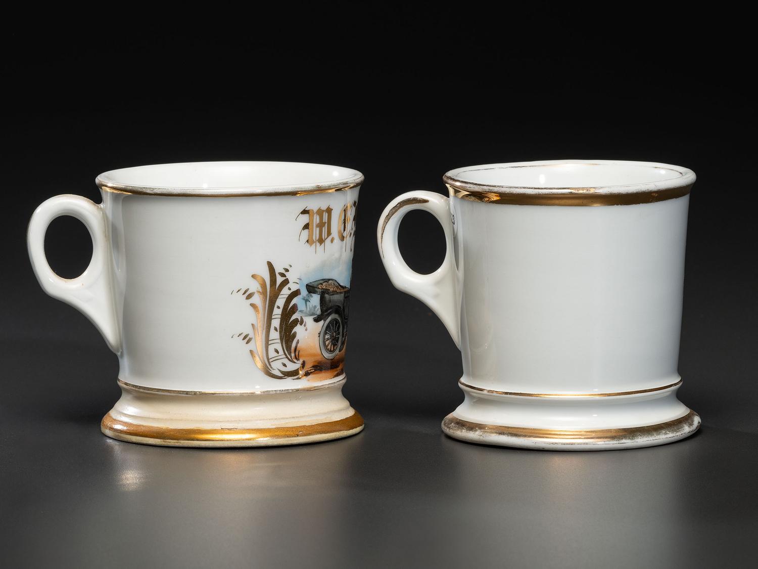 Two Automobile Porcelain Shaving Mugs