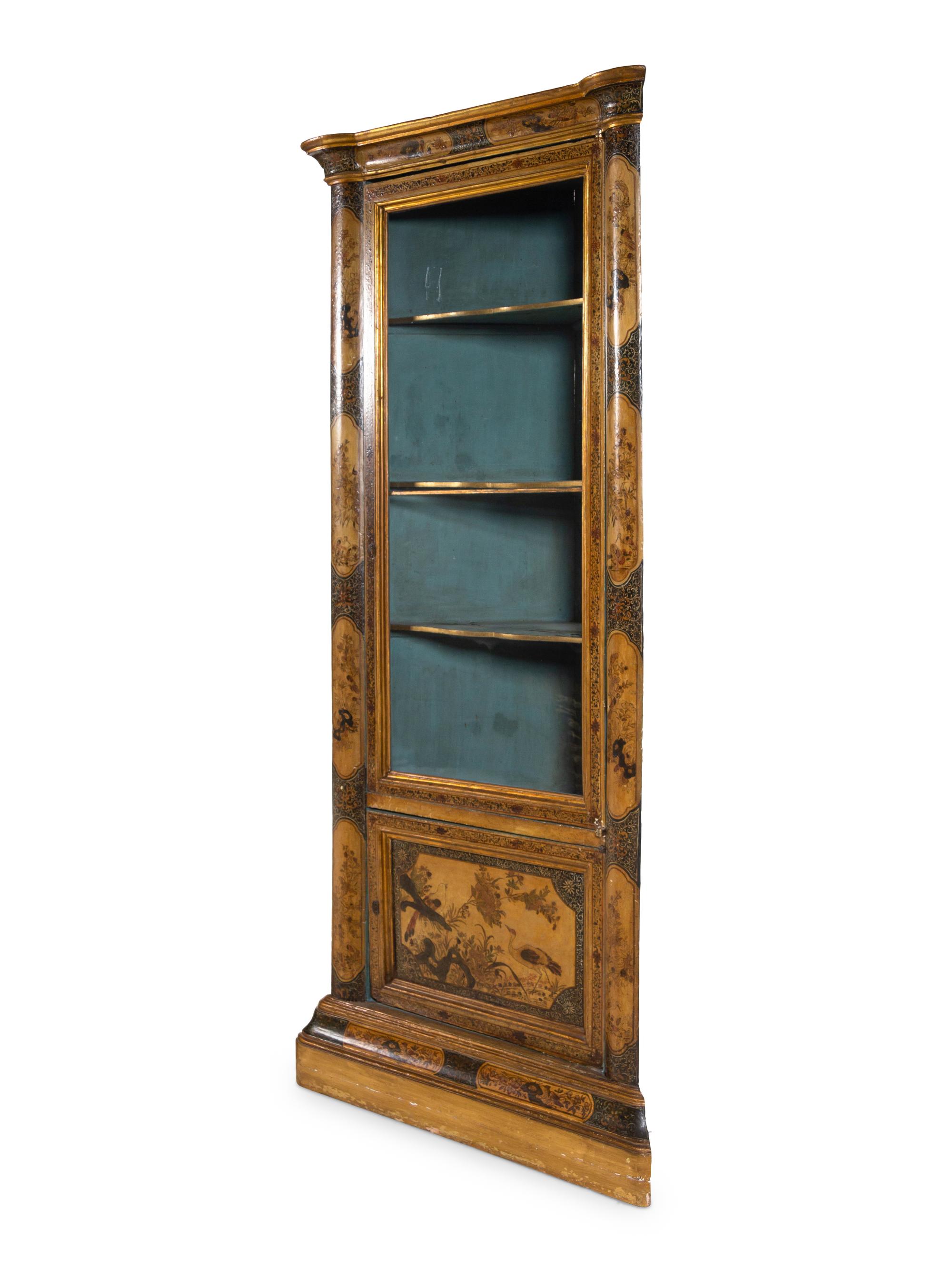 A Pair of Continental Chinoiserie Decorated Corner Cabinets