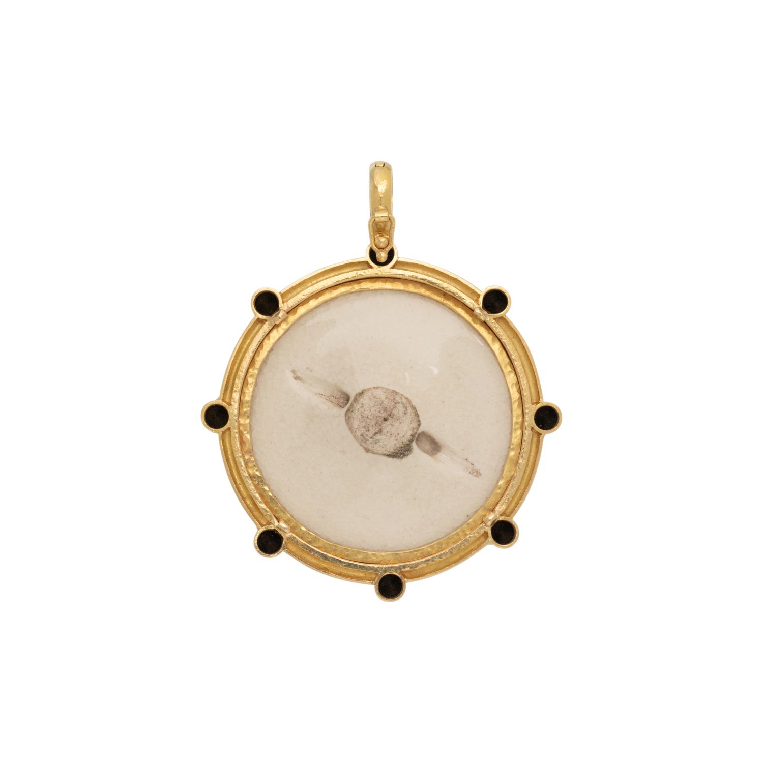 ELIZABETH LOCKE, YELLOW GOLD AND PORCELAIN GEISHA PENDANT