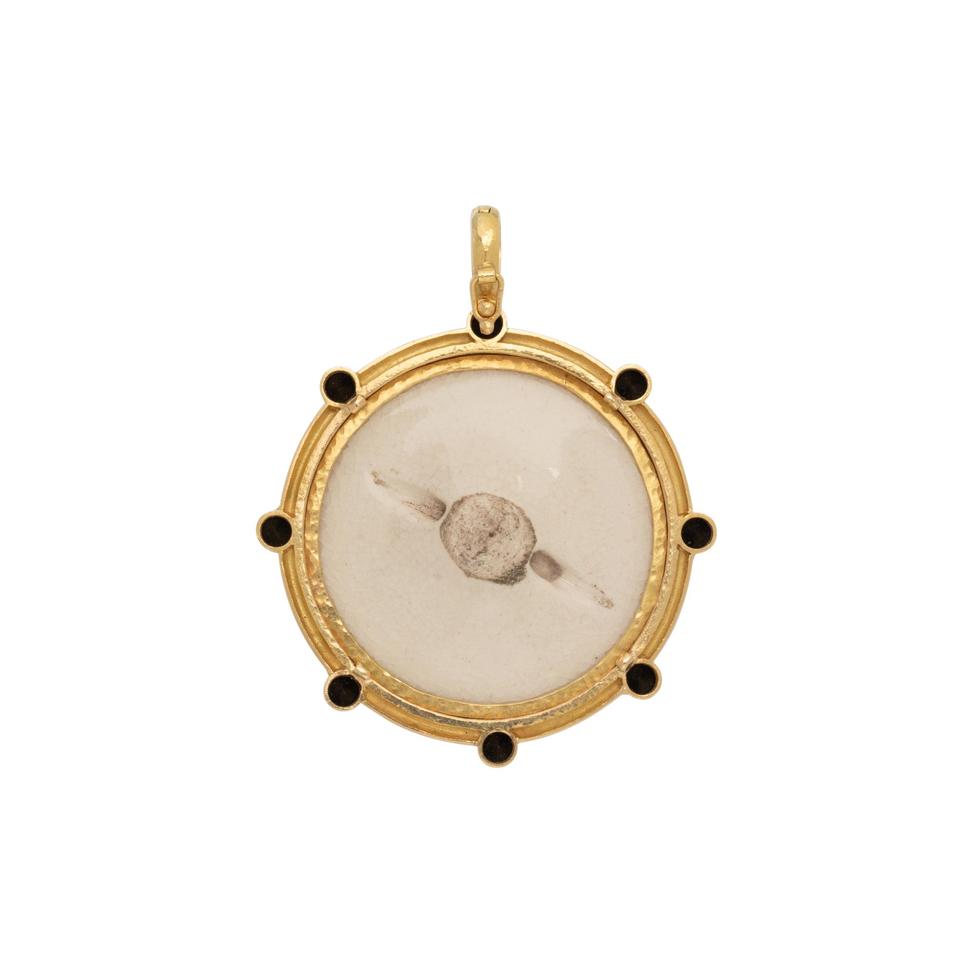 ELIZABETH LOCKE, YELLOW GOLD AND PORCELAIN GEISHA PENDANT