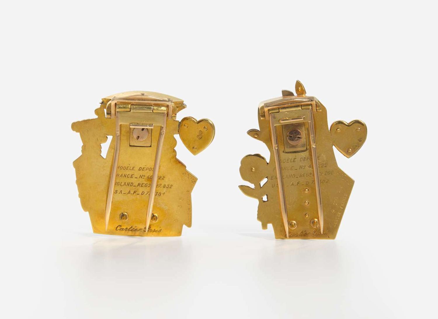 A Pair of King and Queen of Hearts Cartier Clips