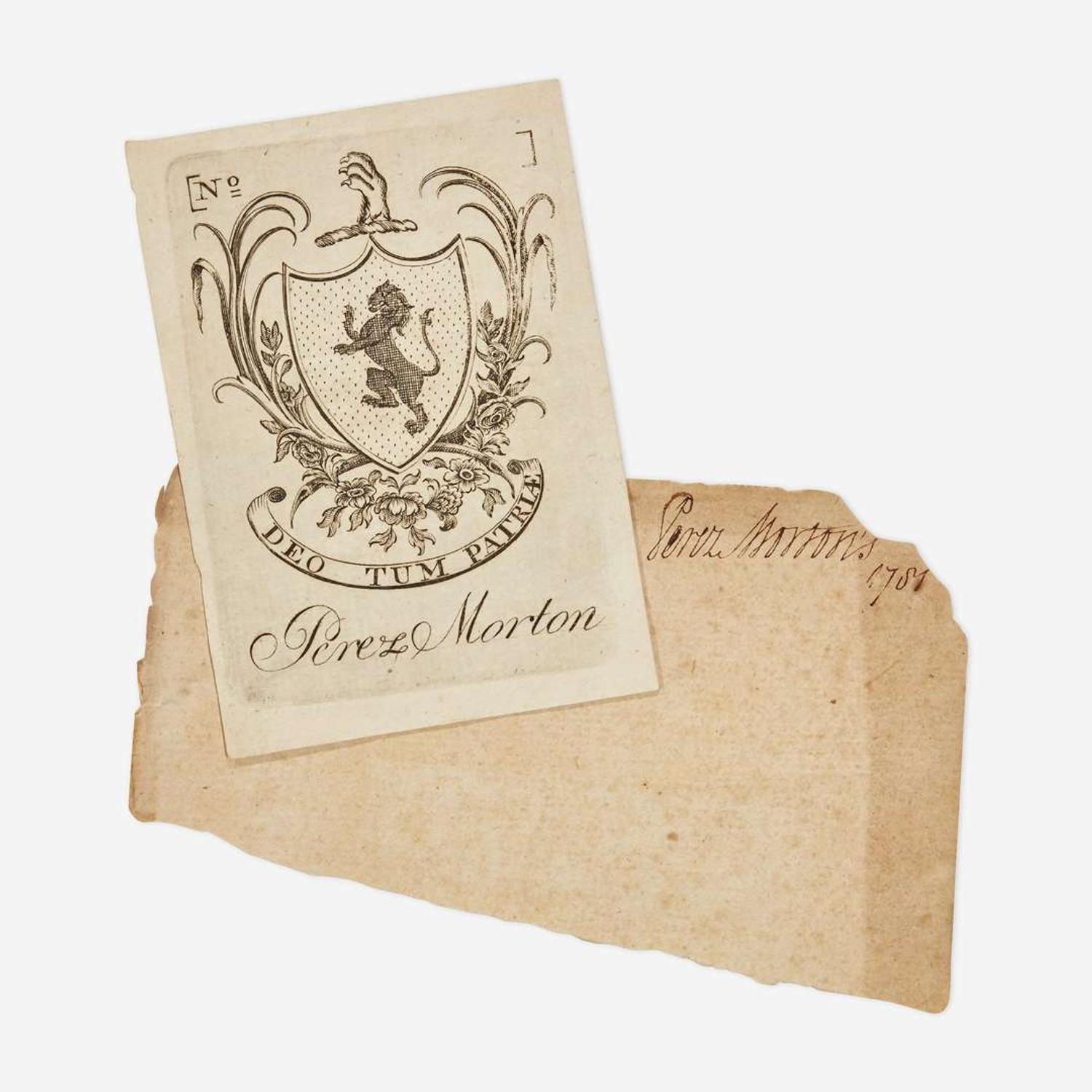 [Americana] [Revere, Paul] Morton, Perez Printed Book-Plate and Cut Signature