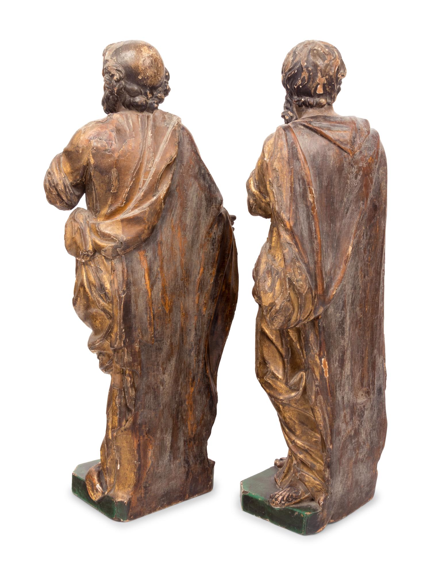 A Pair of Spanish Baroque Giltwood Figures of Saints