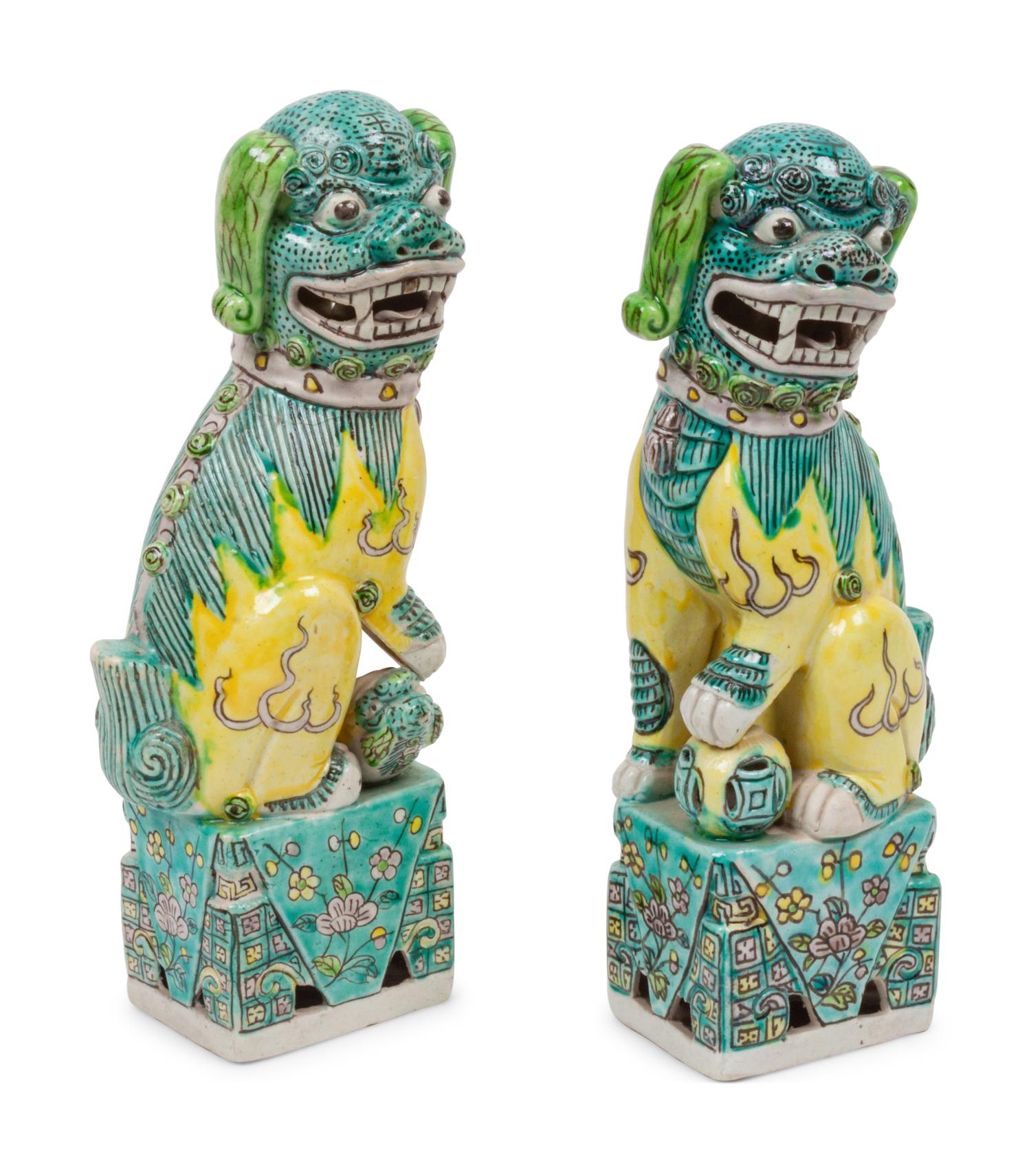 A Pair of Chinese Porcelain Guardian Lions
