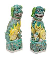 A Pair of Chinese Porcelain Guardian Lions