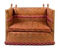 A Damask Upholstered Knole Sofa Height 37 1/2 x width 52 1/2 x depth 30 inches. — 19TH CENTURY