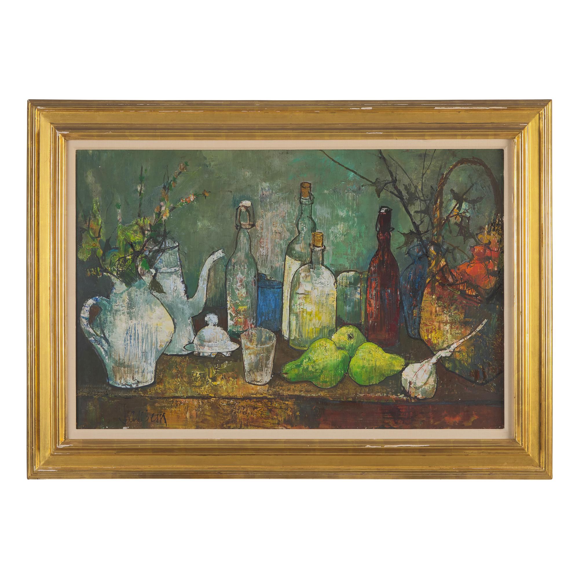 Jean Jansem (French, 1920-2013) — Still Life with Bottles and Fruit