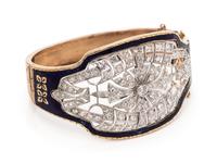 An Antique Yellow Gold, Platinum, Diamond and Enamel Bangle Bracelet,