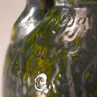 George Ohr (American, 1857-1918) Fine Large "Molly Poem" Twin-Handled Vessel in Olive Drip Glaze with Speckled Brown Interior, Biloxi, Mississippi, USA, circa 1898-1910