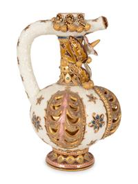 A Continental Polychrome and Gilt-Encrusted Porcelain Ewer — 19TH CENTURY