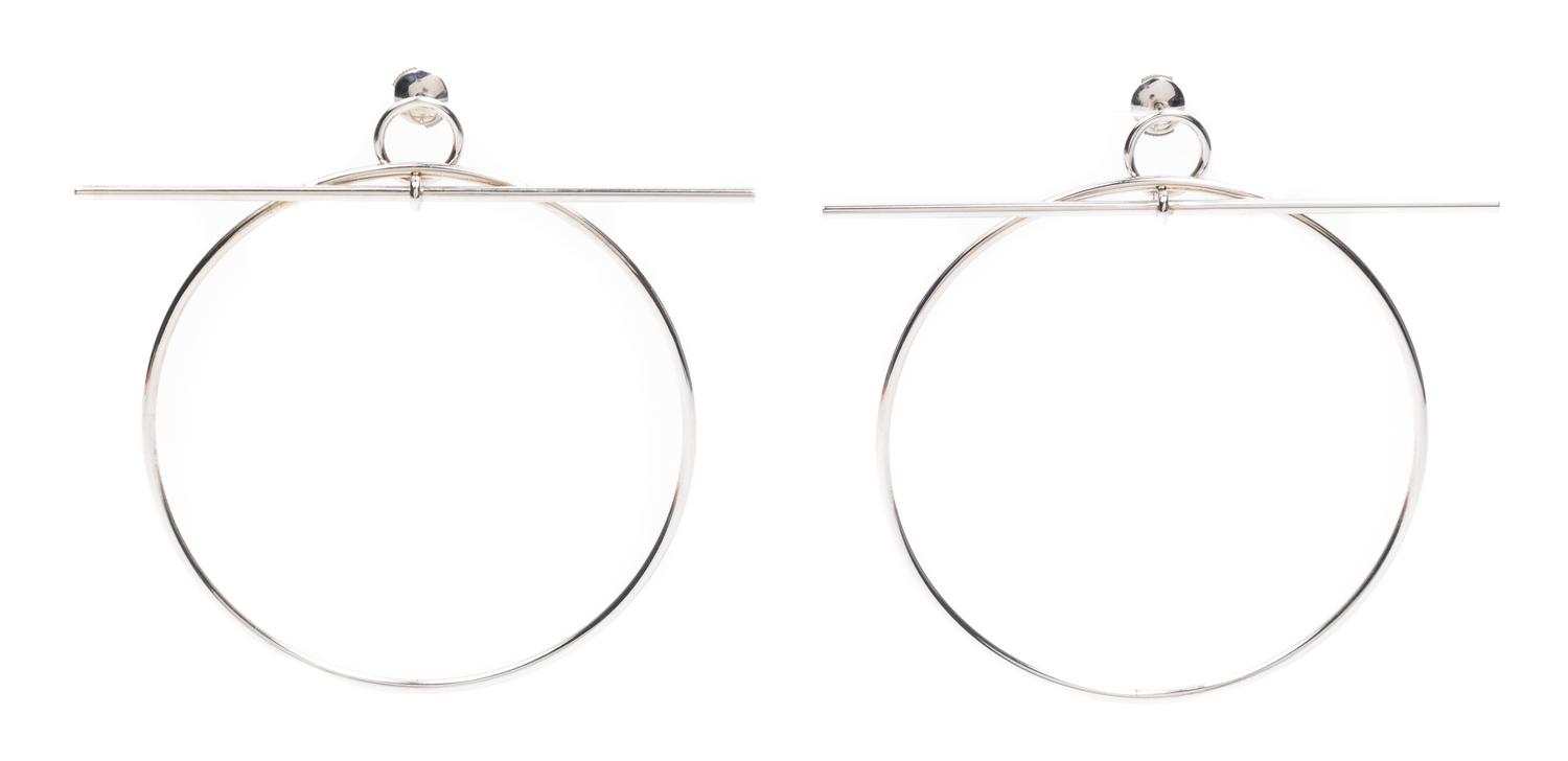 A Pair of Hermes Sterling Silver Loop Earrings, 2.75" x 3".
