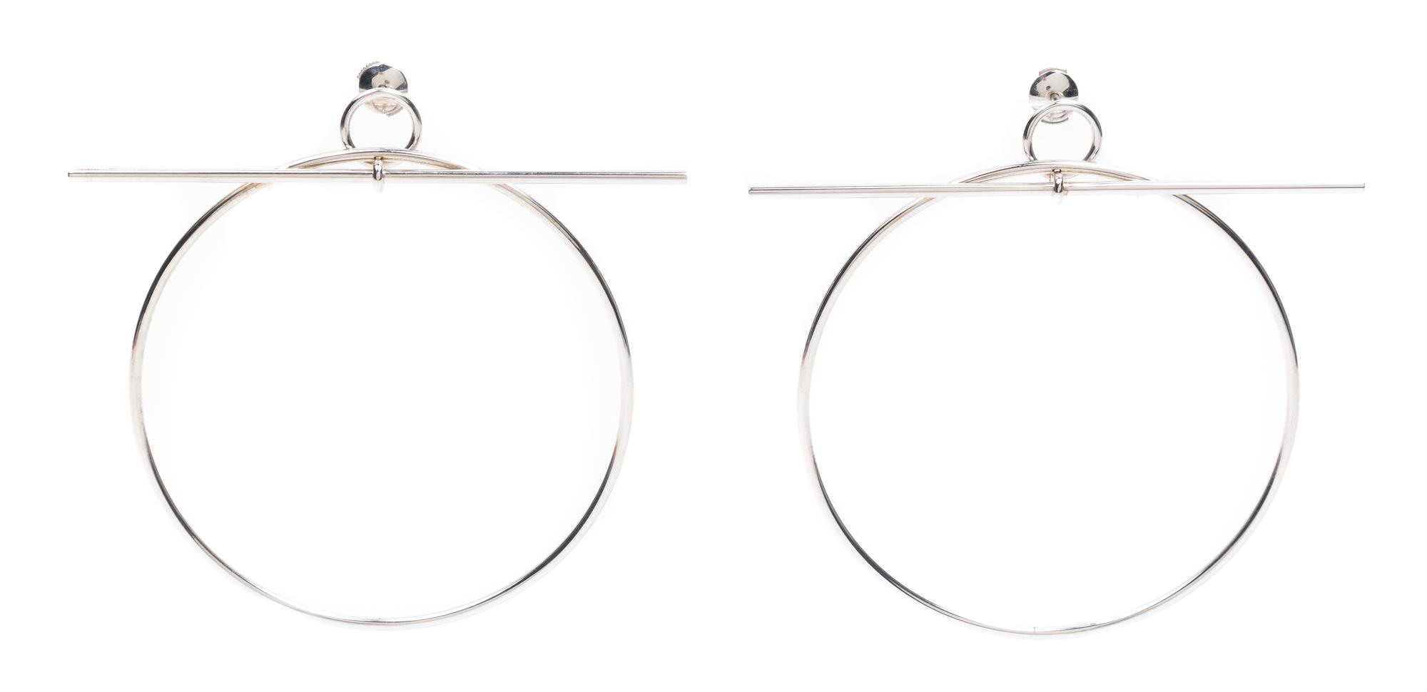 A Pair of Hermes Sterling Silver Loop Earrings, 2.75" x 3".