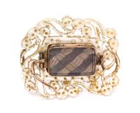 A Georgian Rose Gold, Seed Pearl and Mother-of-Pearl Lover's Eye Brooch, 4.55 dwts.