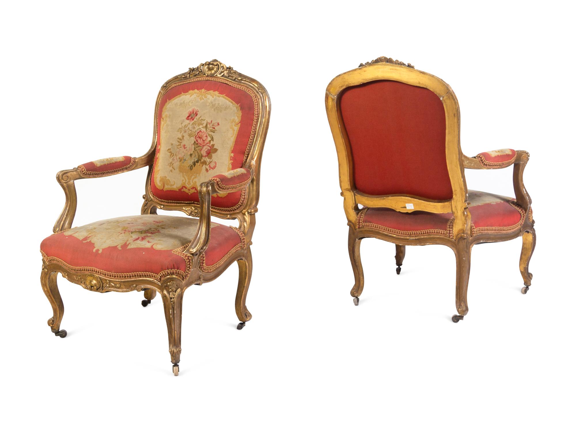 A Louis XV Style Giltwood Three-Piece Salon Suite