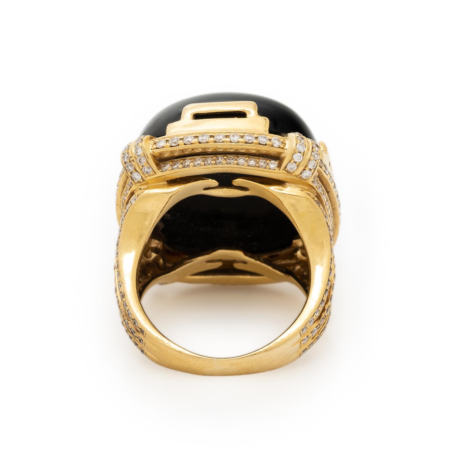 GOSHWARA, YELLOW GOLD, ONYX AND DIAMOND RING