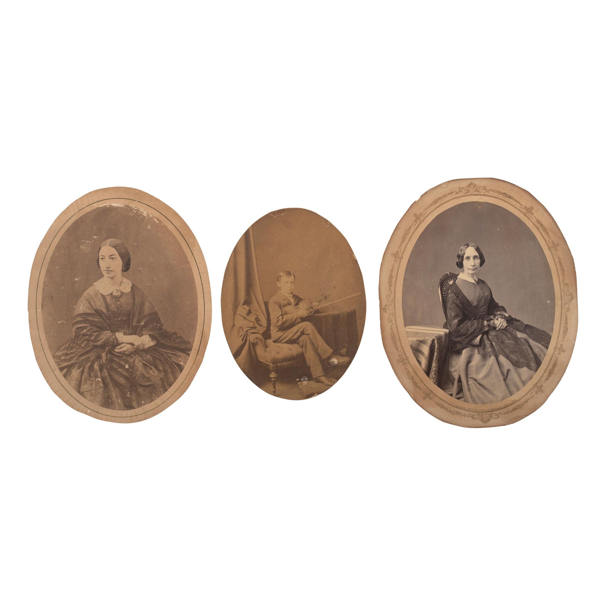 [Early Photography] Group of 64 Albumen Photographs of Men, Women, and Children