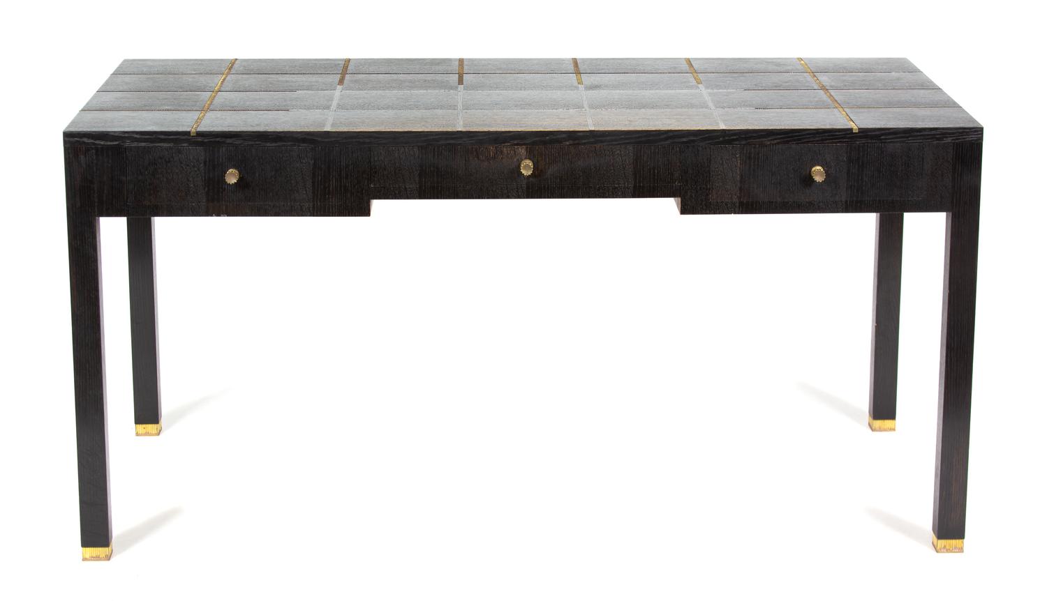 A Contemporary Bronze Inlaid Ebonized Writing Desk Height 30 x width 48 x depth 28 inches. — LOUIS CANE, PARIS, 20TH CENTURY